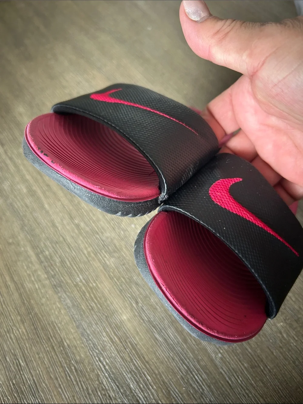 Nike Kids Hot Pink and Black Slide Sandals, Sz. 11C.